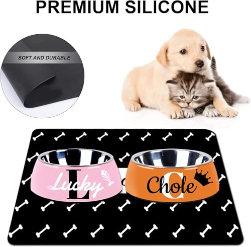 Personalized Dog & Cat Food Mat with Name | Waterproof PU Pet Bowl Mat | Non-Slip Rubber Bottom | Easy Clean | 3 Sizes (24"×16", 30"×20", 36"×24") (Dot) - color: Bone