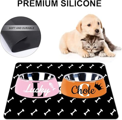 Personalized Dog & Cat Food Mat with Name | Waterproof PU Pet Bowl Mat | Non-Slip Rubber Bottom | Easy Clean | 3 Sizes (24"×16", 30"×20", 36"×24") (Dot) - color: Bone
