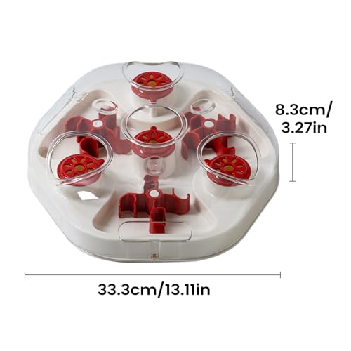 Dog Treat Puzzle - Slow Feeding Game, Sliding Treat Dispenser Toy, Motivating Food Plate | Entertaining Home Play Boredom Relief Puppy Kitten Medium Large Breed Interactive Training Feeder - color: Red
