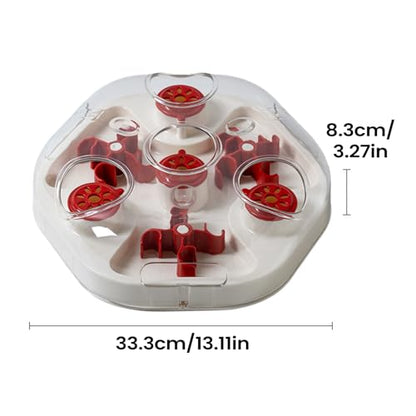 Dog Treat Puzzle - Slow Feeding Game, Sliding Treat Dispenser Toy, Motivating Food Plate | Entertaining Home Play Boredom Relief Puppy Kitten Medium Large Breed Interactive Training Feeder - color: Red