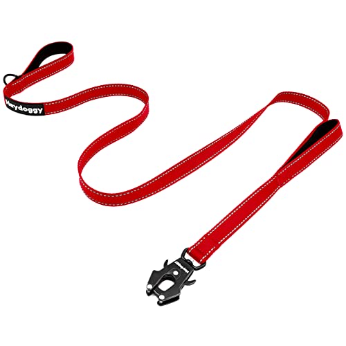 Strong Heavy Duty Dog Leash - 4ft Reflective Nylon Training Leash with Soft Padded Double Handle & Auto Lock Frog Clip - Safety Traffic Control for Large Medium Small Dogs No Pull Walk Red,4ft - color: Red, size: 4FT x 1" x 2.8MM