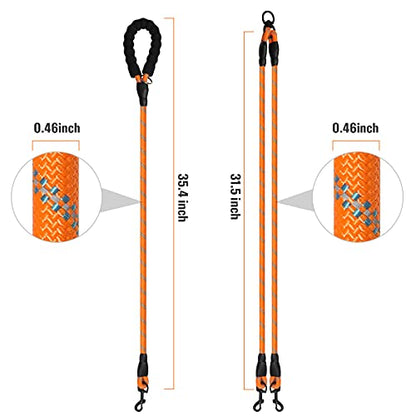 Double Dog Leash Reflective Detachable Coupler &360° Swivel Tangle Free, Heavy Duty Rope Leash Control with Padded Handle for Dual Large Medium Dogs Walking Running Training (Orange) - color: Orange