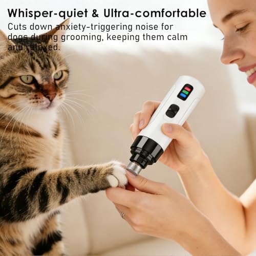 Ntrjtrss Quiet Dog Nail Grinde with 2-Speed, Professional Groom Pro Nail Grinder for Dogs for Small/Medium/Large Dogs & Cats, Rechargeable Grind Pro for Dogs with Replacement Grinding Heads