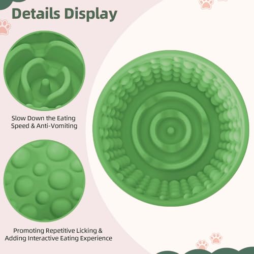 Dog Slow Feeder Lick Bowl, Non-Slip Dog Licking Treat Dispenser, Slow Feeder Bowls for Small Medium Large Breed Dogs, Anxiety Relief & Anti-Choking, BPA Free Silicone (Green, 1.6 Cup) - color: Green