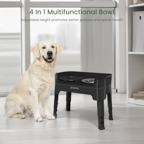 4-in-1 Elevated Slow Feeder Dog Bowls, 4 Height Adjustable Mess Proof Raised Dog Bowl Stand with No Spill Dog Water Bowl, Stainless Steel Dog Food Bowl & Slow Feeder for Large Medium Small Dogs Pets - color: Black, size: Water Bowl + Stainless Steel Bowl
