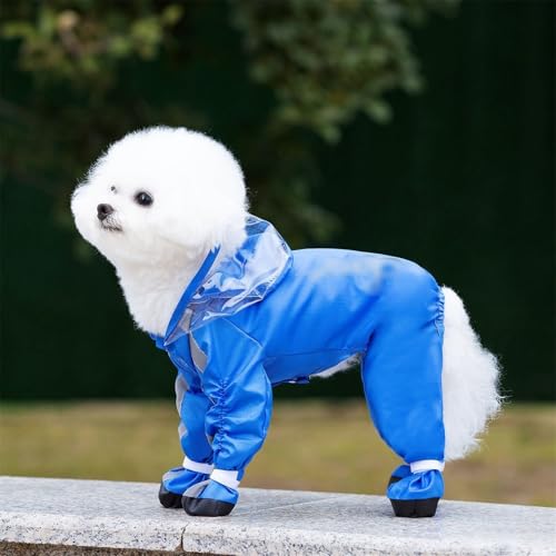 Rain Jacket Dog Raincoat Hooded Windbreaker Dog Rain Jacket Raincoat Rain/Water Windproof for Small Rain Coat for Dogs Durable(Blue,Small)