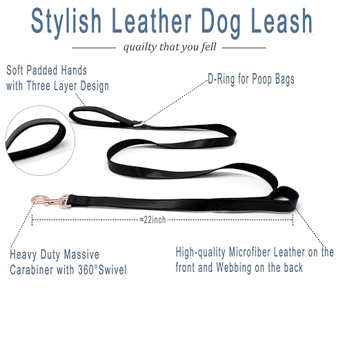 Dog Leash 6ft Long,Traffic Padded Two Handle,Heavy Duty,Double Handles Lead for Control Safety Training,Leashes for Large Dogs or Medium Dogs,Dual Handles Leads (Black, 25MM*6FT) - color: Black
