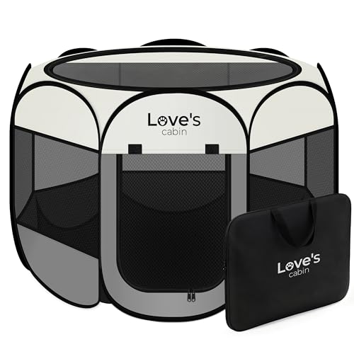 Love's cabin Pet Puppy Dog Playpen, Small Dog Tent Crates Cage Indoor/Outdoor, Portable Playpen for Cat, Foldable Pop Up Dog Kennel Playpen with Carring Case, Removable Zipper Top, Grey - color: Gray, size: 25.0"L x 25.0"W x 17.0"H