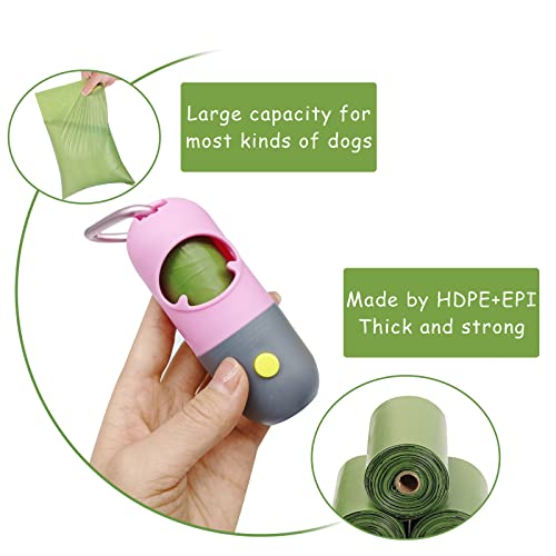2 Pack Poop Bag Holder with Flashlight Waste Bag Dispenser for Leash with Clip and Battery Poop Bag Dispenser with Green Scented Poop Bags for Dog Walking(Pink,2 Dispenser 60 Bags) - color: Pink