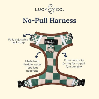 Lucy & Co. Cute No-Pull You're a Square Harness - Stop Pulling & Walk Easy - Harness Available in XS-XL for Small, Medium, and Large Dogs (X-Large, White & Green Checks) - color: The You're a Square No-Pull Harness, size: X-Large