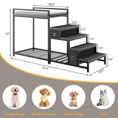 kepptory Pet Bunk Bed with Stairs and Storage, Dog Beds Attachment to Human Bed, Bedside Dogs Cot for Small, Medium Cats & Dogs, Pet Window Perch (Grey) - color: Grey