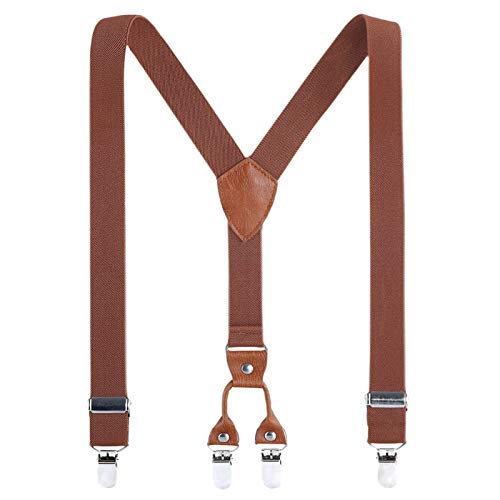 AWAYTR Kids Boys Adults Suspenders - 4 Sizes Sturdy Metal Clips Elastic Adjustable Suspender - color: Brown, size: 23Inches (Under3 Years)