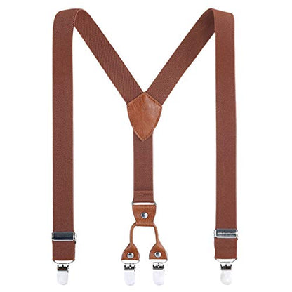 AWAYTR Kids Boys Adults Suspenders - 4 Sizes Sturdy Metal Clips Elastic Adjustable Suspender - color: Brown, size: 33Inches (8 Years to 12 Years)