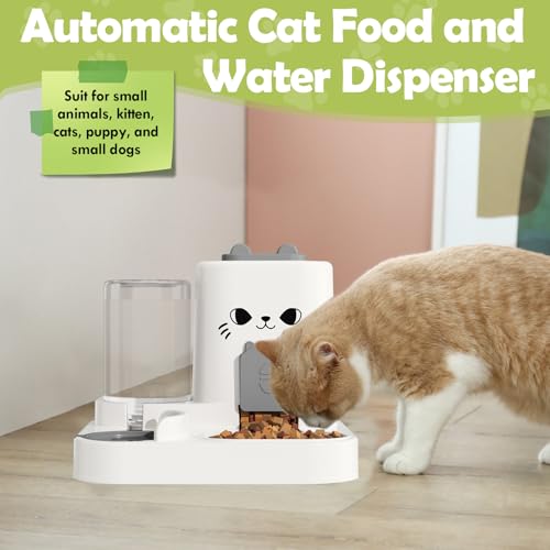 1.6L Auto Gravity Pet Feeder and 0.6L Water Dispenser Set, Automatic Cat Food and Water Dispenser, Gravity Pet Feeder for Small Medium Dog Puppy Cat Kitten (Gray) - color: Gray