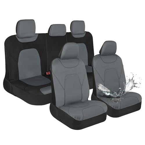 Motor Trend Waterproof Car Seat Covers Full Set – Black & Gray Seat Covers for Car Front & 60/40 Split Back Bench - Carseat Cover for Trucks, SUV - Universal Fit for Most Regular Size Vehicles - color: a3-Gray Fronts Full Set