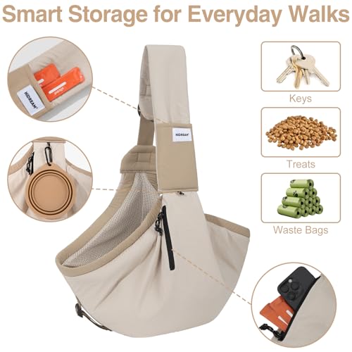Dog Sling Carrier, Small Dog Carrier Sling for Cats & Puppies 20 lbs, Dog Carry Bag with Pockets, Light Water-Resistant Nylon, Pet Sling Carrier for Senior Pet Walks, Travel, Crowds,Home(Cream Brown) - color: Cream Brown