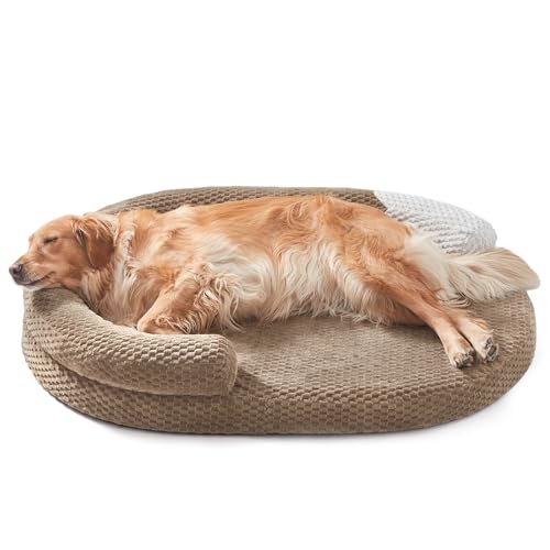JOEJOY XXL Orthopedic Dog Beds, Extra Large Washable Waterproof Oval Dog Bed with with Removable Cover, Egg-Crate Memory Foam Pet Bed with Bolster Sides & Non-Skid Bottom, Brown, 48''x35'' - color: Brown, size: XXL(48"x 35"x 7.5")