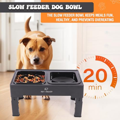 Elevated Dog Bowls with Collapsible Scoop, Slow Feeder Dog Bowls & No-Spill Water Bowl, Raised Dog Bowl Stand 4 Adjustable Heights for Small, Medium & Large Dogs - color: No-Spill Water Bowl & Slow Feeder Black