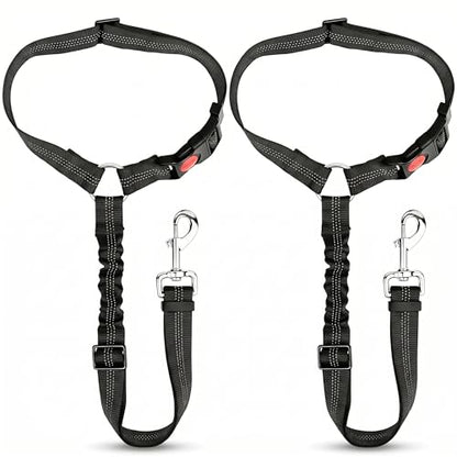 2-Pack Reflective Retractable Pet Seat Belt – Nylon Dog Tether, Adjustable Strap, Attaches to Headrest or Seat Belt – Safe for Small to Large Dogs, Fits Sedans, Trucks, SUVs (Black + Black) - color: Black + Black