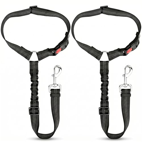 2-Pack Reflective Retractable Pet Seat Belt – Nylon Dog Tether, Adjustable Strap, Attaches to Headrest or Seat Belt – Safe for Small to Large Dogs, Fits Sedans, Trucks, SUVs (Black + Black) - color: Black + Black