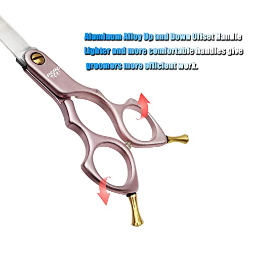 6.5'' Small Pink Straight Dog Grooming Scissors Professional Trimming Shears with Ultra-Lightweight Offset Handle 440C Stainless Steel Pet Scissors for Face and Paws - color: Pink Straight