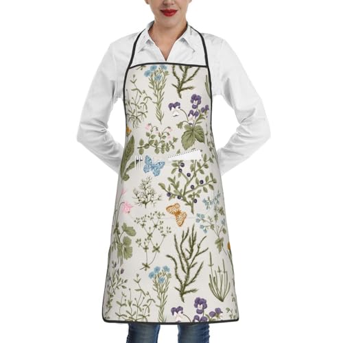Women Men Bib Aprons Chef Cooking Apron With Pockets For Kitchen Grilling Bbq Painting Gardening - color: Vintage Floral