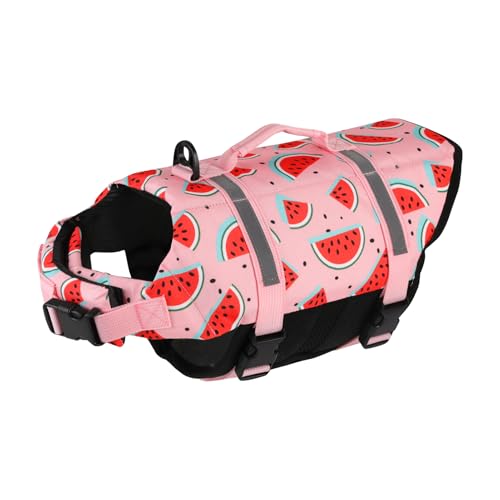 Doglay Dog Life Jacket, Dog Life Vest for Swimming Boating, Adjustable Puppy Life Jacket with Reflective Stripes, Superior Buoyancy Pet Swimming Vest for Small Medium and Large Dogs - color: Watermelon, size: XX-Small