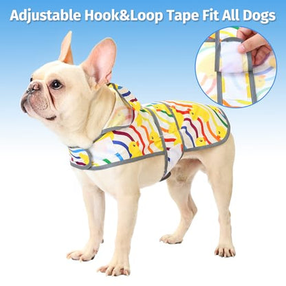 Dog Raincoat, Waterproof Dog Rain Jacket with Hood, Adjustable Rain Coat Poncho with Reflective Strips & Leash Hole for Large Medium Small Dogs Puppies, Lightweight Pet Clothes - color: Rainbow Ducks, size: Medium