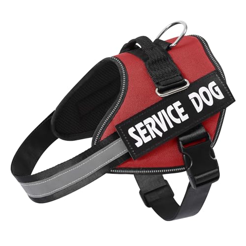 MUMUPET Service Dog Harness, No Pull Reflective Adjustable Vest with Handle, Soft Breathable Padding for Small Dogs, 2 Removable Velcro Patches (Red, S) - color: Red, size: Small
