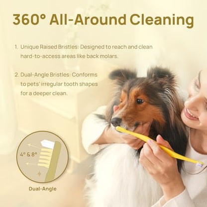 HICC PET Toothbrush for Dogs & Large Cats, Ergonomic Pet Toothbrush for Easy Teeth Cleaning,Gentle on Gums, Cat & Dog Dental Care – Toothpaste Not Included - color: Yellow for Dogs & Large Cats