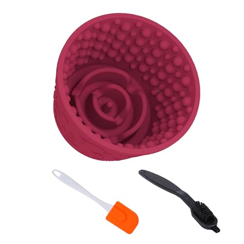 Dog Lick Bowl,Anxiety Relief Non-Slip Silicone Treat Bowl,Durable Anti-Choking Long-Lasting Enrichment Slow Feeder Licking Mat for Small Medium Large Breed,Freezable BPA Free Silicone Dishwasher Safe - color: Red, size: M-L