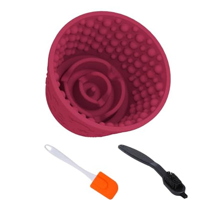 Dog Lick Bowl,Anxiety Relief Non-Slip Silicone Treat Bowl,Durable Anti-Choking Long-Lasting Enrichment Slow Feeder Licking Mat for Small Medium Large Breed,Freezable BPA Free Silicone Dishwasher Safe - color: Red, size: M-L