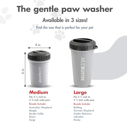Dexas Lidded MudBuster Medium Dog Paw Cleaner, Light Gray, Fits 1.5"-2.5" Wide Paws, Gentle Silicone Bristles for Quick, Easy Cleaning - color: Light Gray, size: Medium with Lid