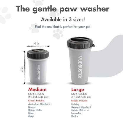 Dexas Lidded MudBuster Medium Dog Paw Cleaner, Light Gray, Fits 1.5"-2.5" Wide Paws, Gentle Silicone Bristles for Quick, Easy Cleaning - color: Light Gray, size: Medium with Lid