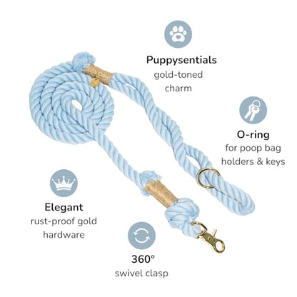 Braided Cotton Rope Dog Leash for Medium & Large Dogs – Enjoy Tangle-Free Walks with Soft Comfortable Grip & Reliable Control – Durable Design for Daily Walks, Training & Special Moments – Light Blue - color: Light Blue