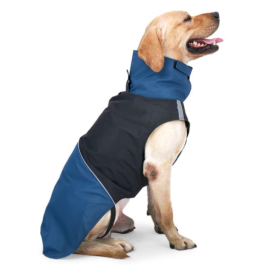 Windproof Dog Winter Jackets - Outdoor Coats for Cold Weather, Waterproof Raincoats with Leash Hole, Black, Blue L - color: Blue+Black, size: Large