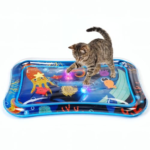 Thickened Cat Sensory Water Play Mat, Interactive Aqua Cats Water Mat with Floating Fish and 2 Balls for Cats & Dogs, Indoor Pet Water Bed Play Mat - color: Square