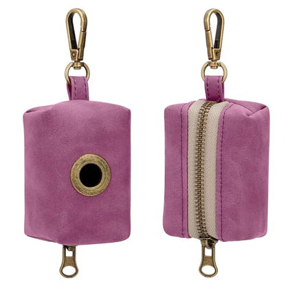 Didog Stylish Dog Poop Bag Holder for Leash, Easy-Pull and Colorful PU Leather Dog Poop Bag Dispenser with Metal Clip, Includes 1 Roll Pet Waste Bag for Daily Walking,Purple - color: Purple