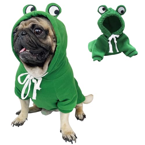 Happy Dog Hoodies for Small Dogs and Cats - Funny Puppy Sweatshirt Coat - Winter, Halloween Frog Costume - Green, Large - color: Green-1, size: Large