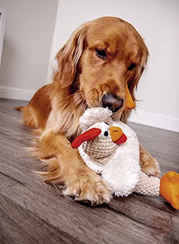 goDog Checkers Fat Rooster Squeaky Plush Dog Toy, Chew Guard Technology - White, Large - color: Fat Rooster (White), size: Large