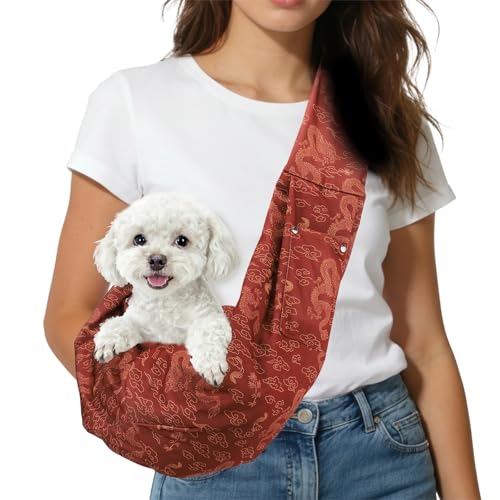 Dog Sling Carrier for Small Dogs and Cats Up to 16.5 Lbs, Breathable Texture with Pocket Pet Cross Body Shoulder Bag, (Red, 1 Pcs) Intended for Outdoor Travel/Camp - color: Red