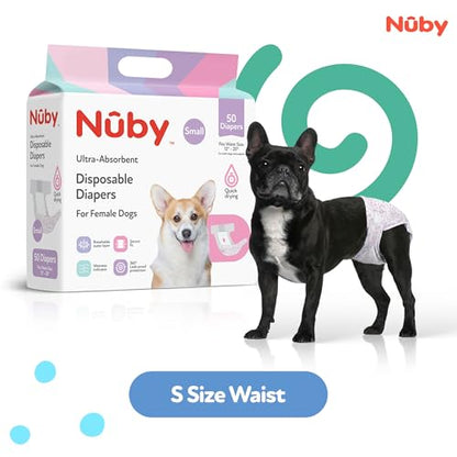 Nuby Pets Disposable Female Dog Diapers with Wetness Indicator, Leak-Resistant & Absorbent for Dogs in Heat, Training & Incontinence, Small (12"- 20" Waist), 50 Count - size: S (Waist 12-20 in)