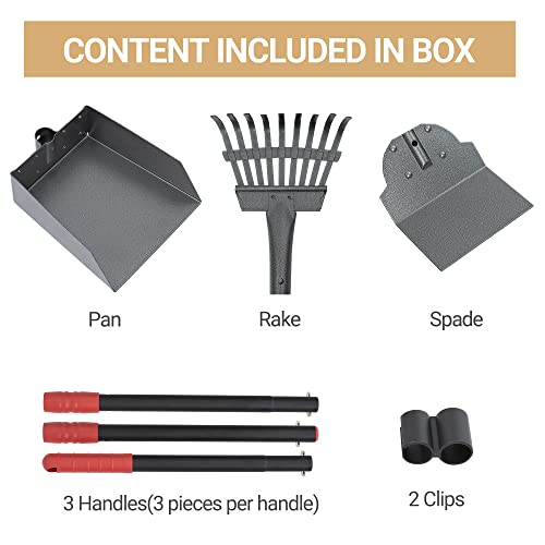 Heeyoo Dog Pooper Scooper, Dog Poop Tray and Rake Set, Pet Waste Removal Scoop with Long Adjustable Sectional Stainless Handles - color: Black/Red