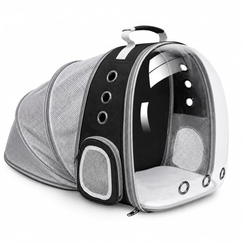 Expandable Cat Carrier Backpack for Cats and Dogs, Bubble Window Pet Travel Backpack with Breathable Mesh, Anti-Collapse Structure, Side Door, Safety Leash, for Vet Visits, Hiking, Outdoor, Black - color: Black
