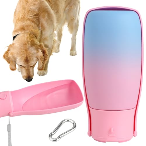 Dog Water Bottle, Travel Puppy Water Bowl, Leak Proof Portable Puppy Water Dispenser, Foldable Dog Water Bottle for for Pets Outdoor Walking, Hiking, Travel, Food Grade Plastic - 19oz Pink - color: Pink, size: 19OZ
