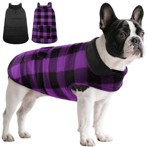 ASENKU Dog Jacket Plaid Reversible Reversible Dog Vest Waterproof Cold Winter Clothes Pet Apparel for Small Medium Large Dogs (XS, Purple) - color: Purple, size: X-Small