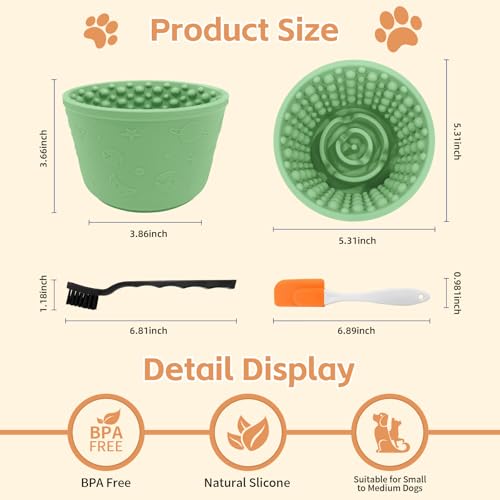 Dog Lick Bowl,Anxiety Relief Non-Slip Silicone Treat Bowl,Durable Anti-Choking Long-Lasting Enrichment Slow Feeder Licking Mat for Small Medium Large Breed,Freezable BPA Free Silicone Dishwasher Safe - color: Green, size: M-L