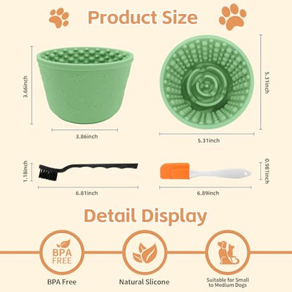 Dog Lick Bowl,Anxiety Relief Non-Slip Silicone Treat Bowl,Durable Anti-Choking Long-Lasting Enrichment Slow Feeder Licking Mat for Small Medium Large Breed,Freezable BPA Free Silicone Dishwasher Safe - color: Green, size: M-L