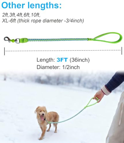 2/3/4/6/10 Foot Reflective Dog Leash Strong Nylon Rope Braided Heavy Duty for Large and Medium Small Dogs Walking Training Leads (Green, 3ft * 1/2") - color: Green, size: 3ft * 1/2"