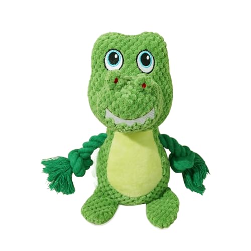 Cute Animals Interactive Squeaky Dog Toy with a Vocal Bladder, Crinkle Paper Stuffed Soft Cotton Chew Toy, Teething Rope Tug of War Pull Toy to Keep Them Busy for Puppy, Small Dogs - Green T.Rex - color: Green T.Rex